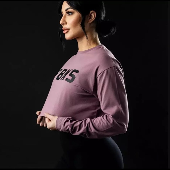 ALPHALETE PBNS Oversized Long Sleeve Crop Top - plum purple Size Medium - Picture 2 of 6